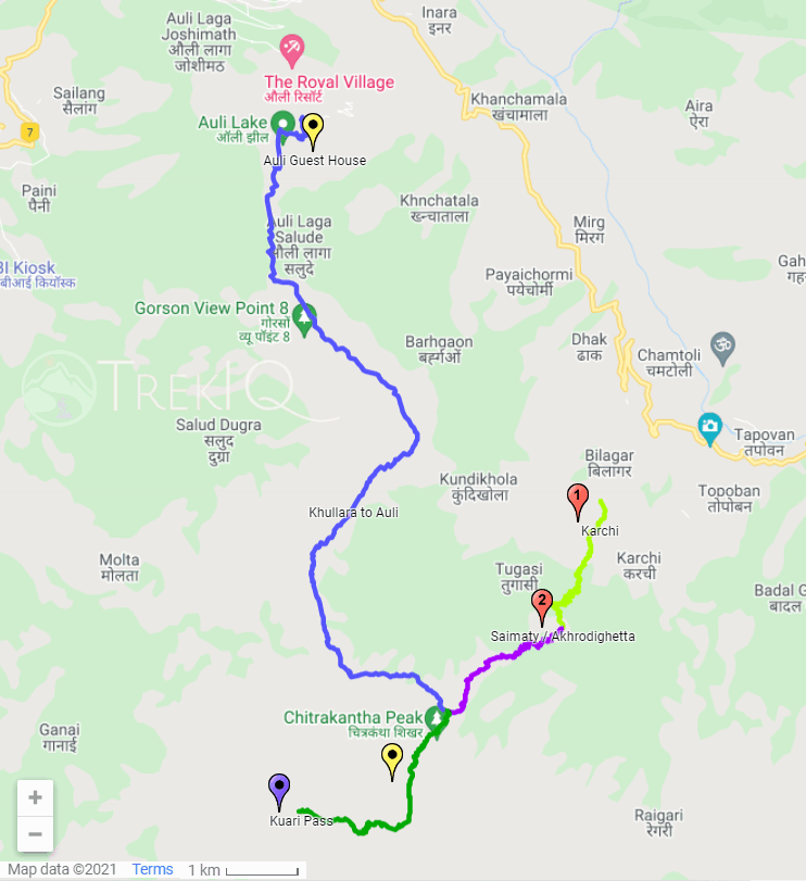 Kuari Pass Trek Map - TrekIQ