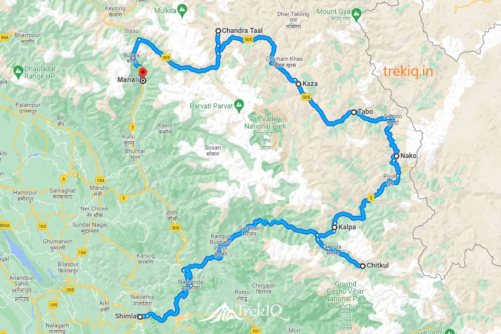 spiti valley tourist map